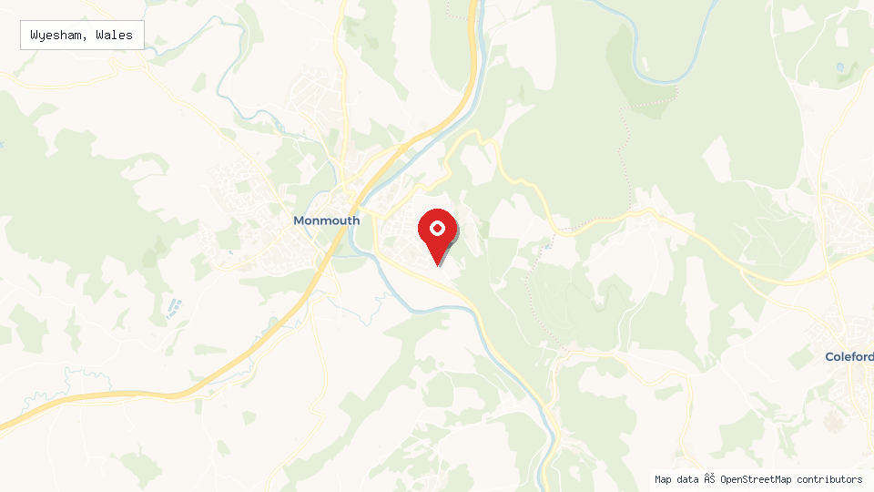 Street map of Wyesham, Wales with location pin