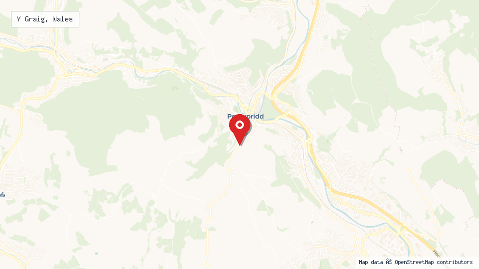 Street map of Y Graig, Wales with location pin