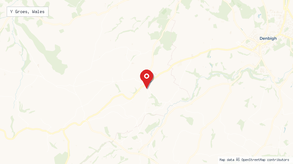 Street map of Y Groes, Wales with location pin