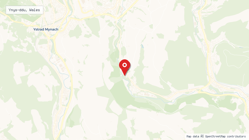 Street map of Ynys-ddu, Wales with location pin