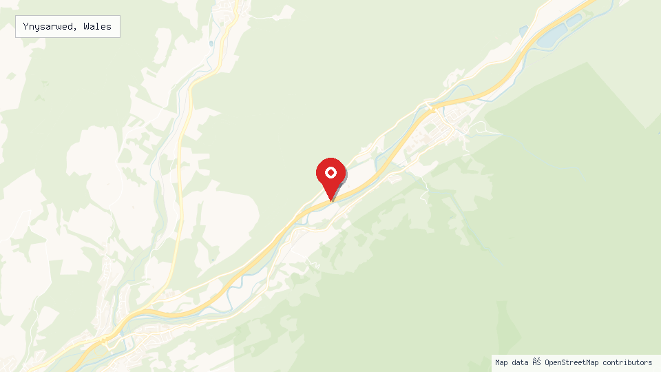 Street map of Ynysarwed, Wales with location pin