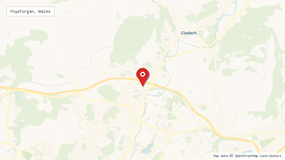 Street map of Ynysforgan, Wales with location pin