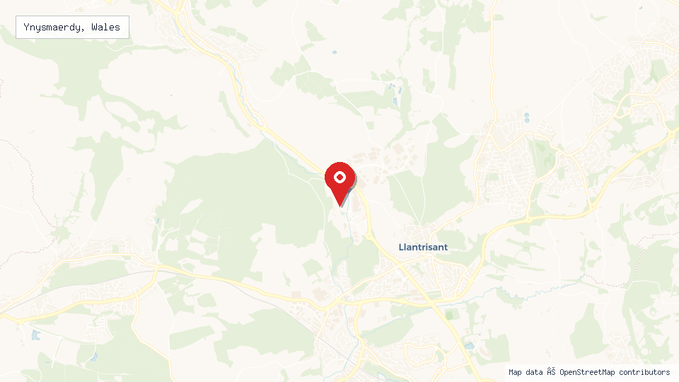 Street map of Ynysmaerdy, Wales with location pin