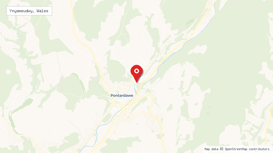 Street map of Ynysmeudwy, Wales with location pin