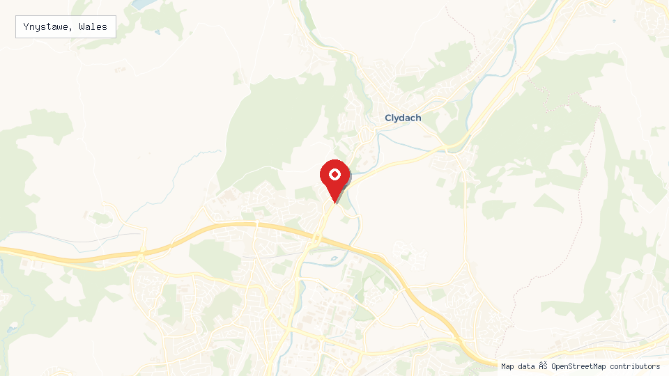 Street map of Ynystawe, Wales with location pin