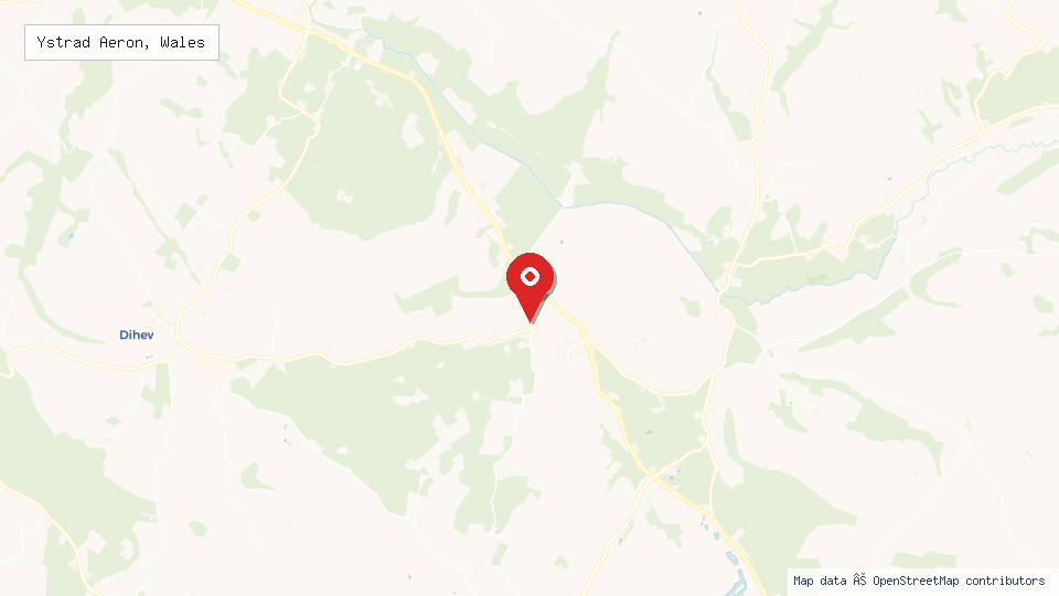 Street map of Ystrad Aeron, Wales with location pin