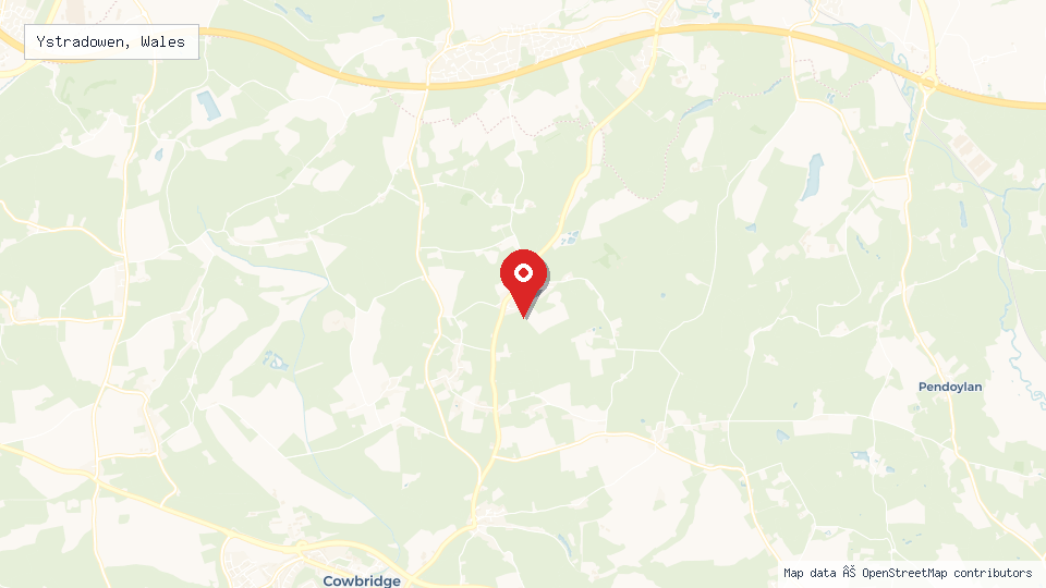 Street map of Ystradowen, Wales with location pin