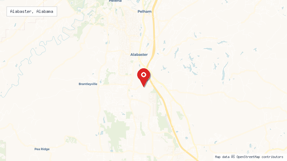 Street map of Alabaster, Alabama with location pin