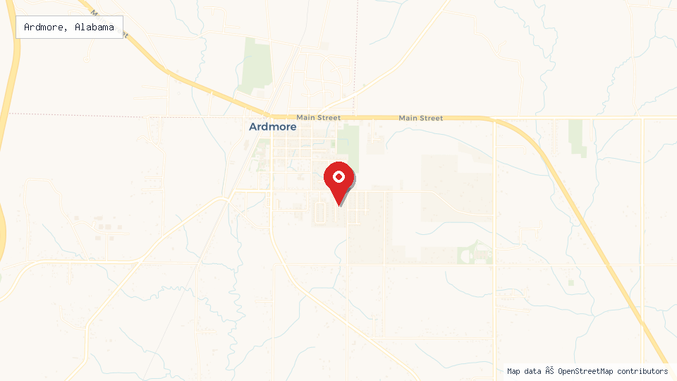 Street map of Ardmore, Alabama with location pin