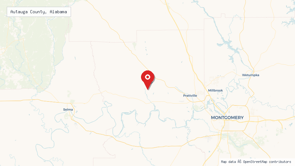 Street map of Autauga County, Alabama with location pin