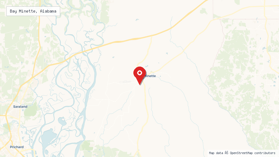 Street map of Bay Minette, Alabama with location pin