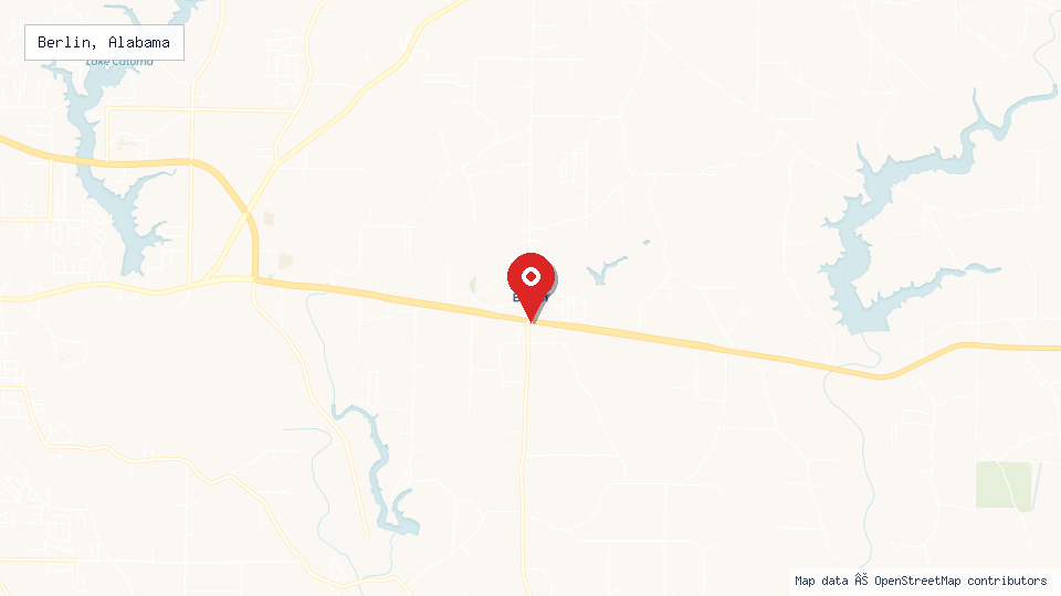 Street map of Berlin, Alabama with location pin