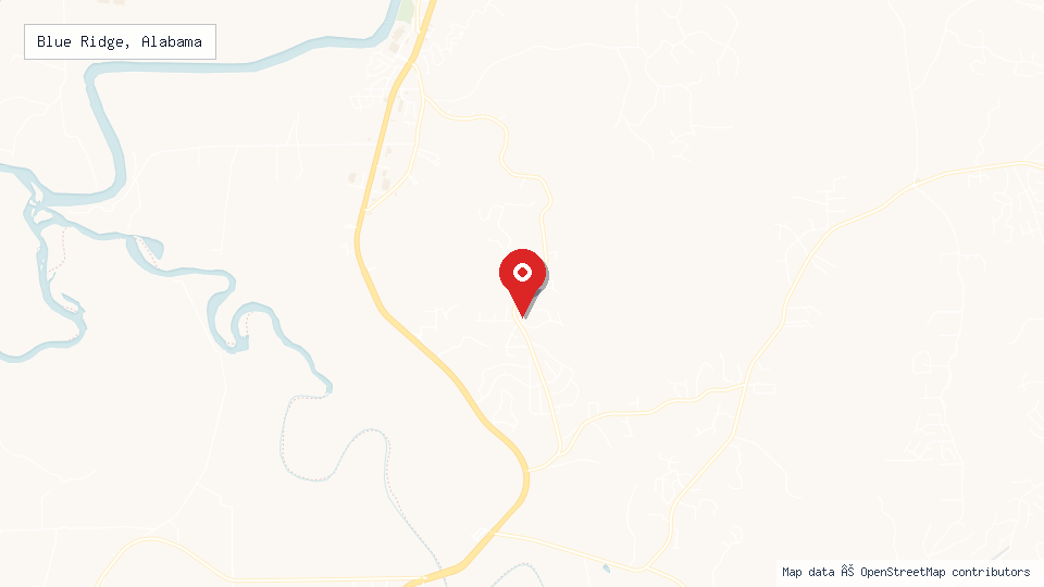 Street map of Blue Ridge, Alabama with location pin