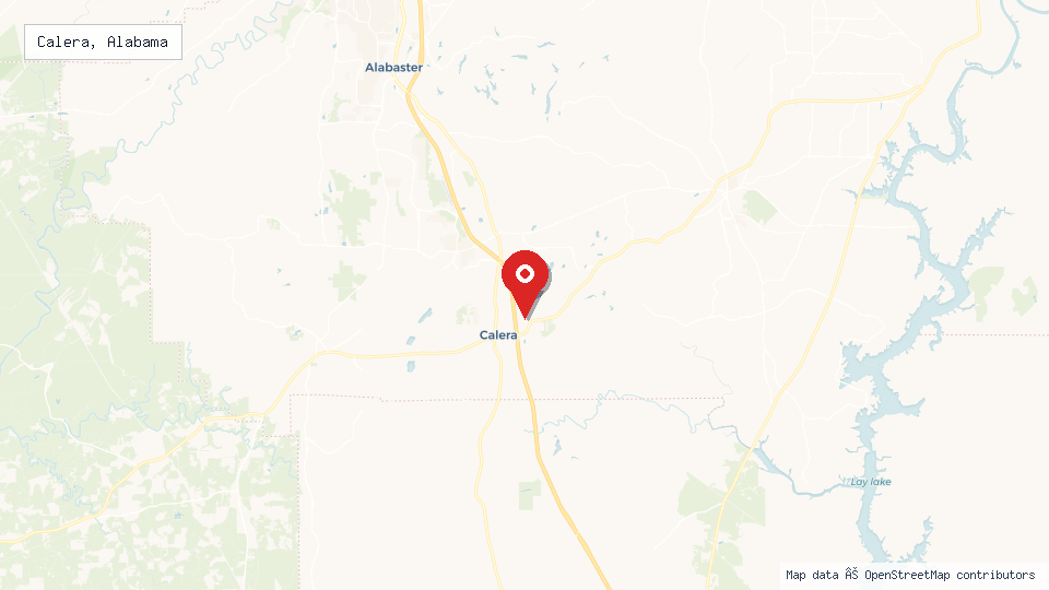 Street map of Calera, Alabama with location pin