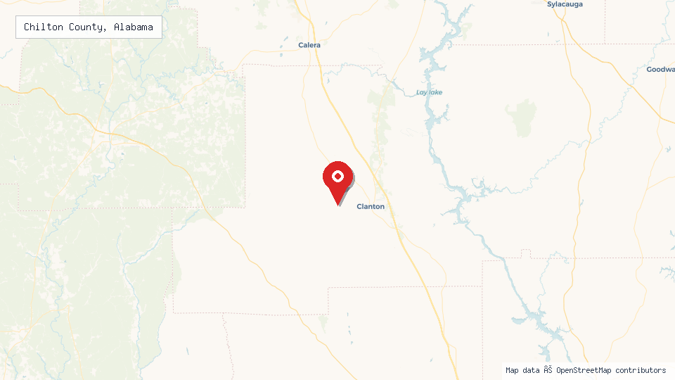 Street map of Chilton County, Alabama with location pin