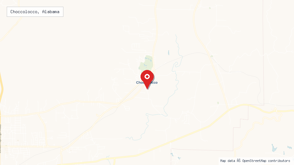 Street map of Choccolocco, Alabama with location pin