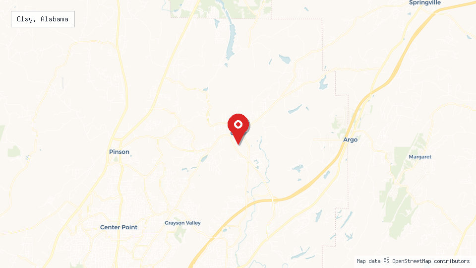 Street map of Clay, Alabama with location pin