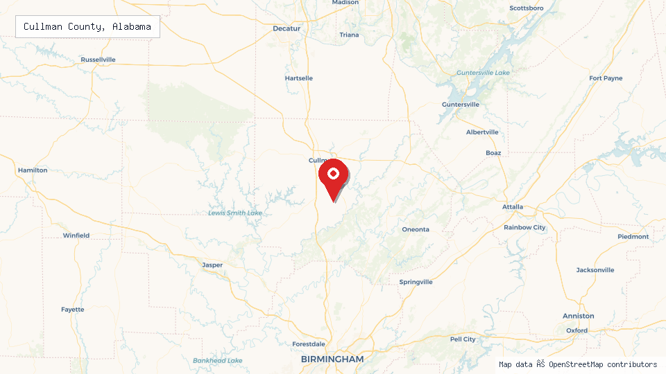 Street map of Cullman County, Alabama with location pin