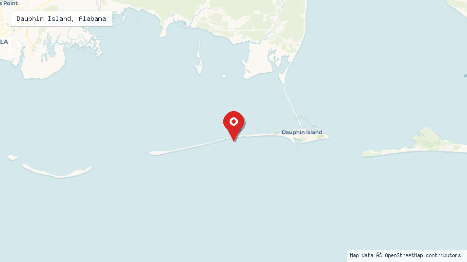Street map of Dauphin Island, Alabama with location pin