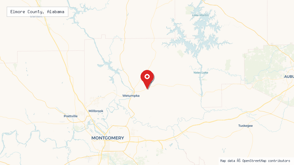 Street map of Elmore County, Alabama with location pin