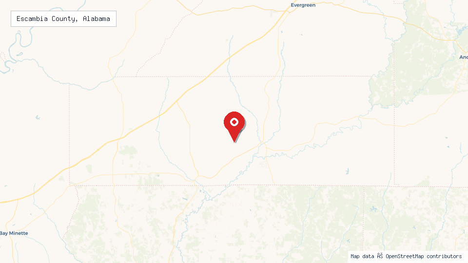 Street map of Escambia County, Alabama with location pin