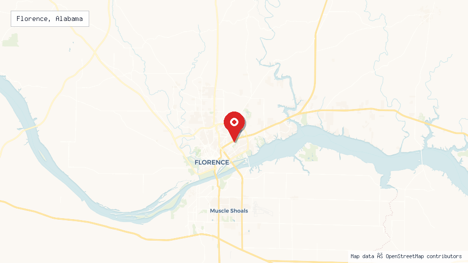 Street map of Florence, Alabama with location pin