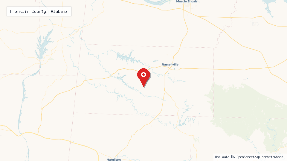 Street map of Franklin County, Alabama with location pin