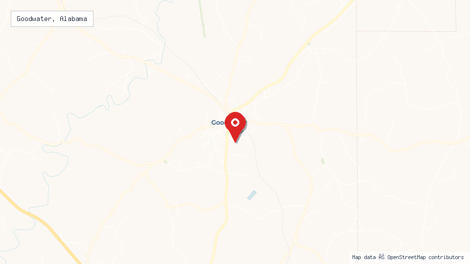 Street map of Goodwater, Alabama with location pin