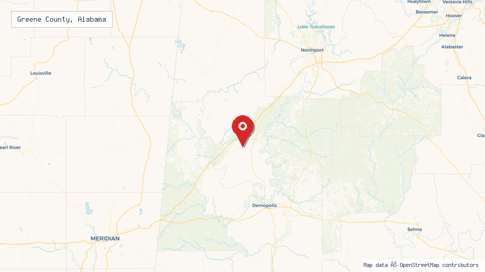Street map of Greene County, Alabama with location pin