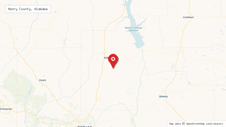 Street map of Henry County, Alabama with location pin