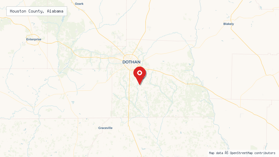 Street map of Houston County, Alabama with location pin