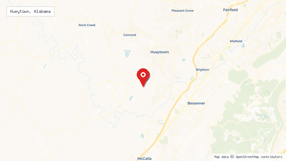 Street map of Hueytown, Alabama with location pin