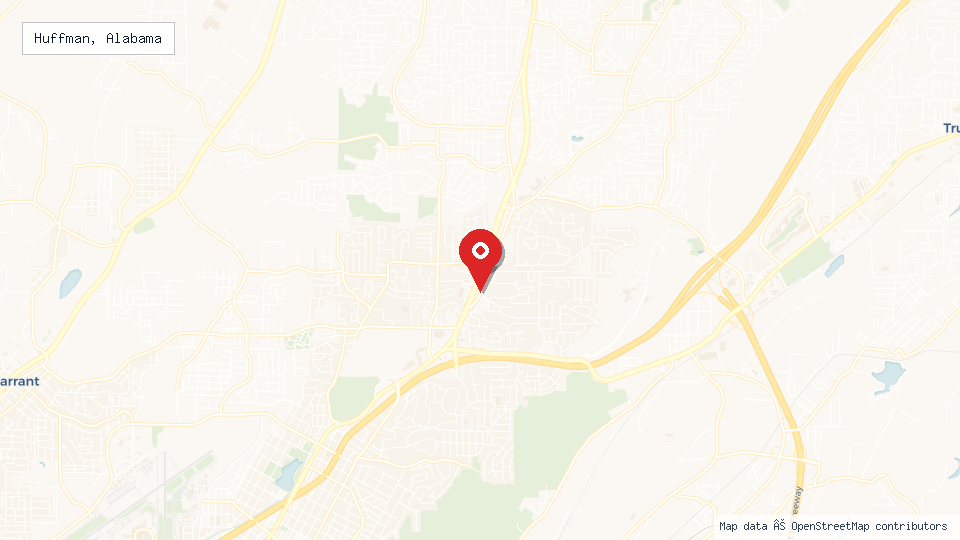 Street map of Huffman, Alabama with location pin