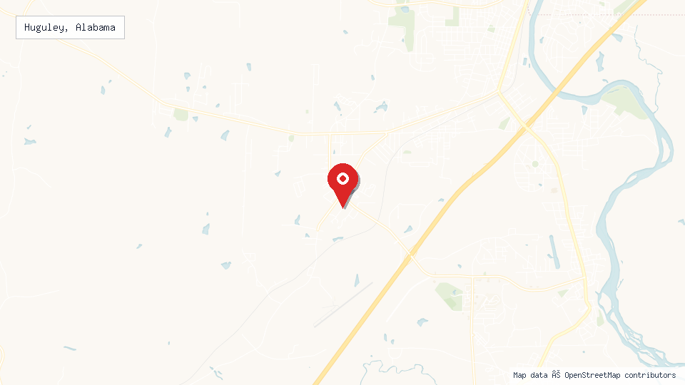 Street map of Huguley, Alabama with location pin