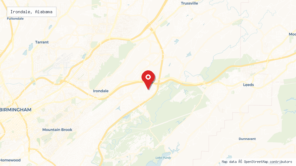 Street map of Irondale, Alabama with location pin