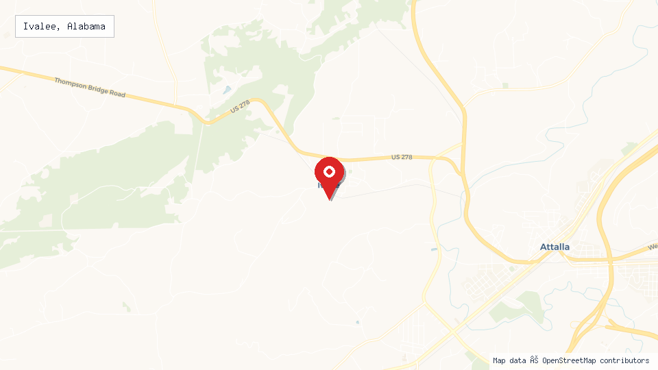 Street map of Ivalee, Alabama with location pin