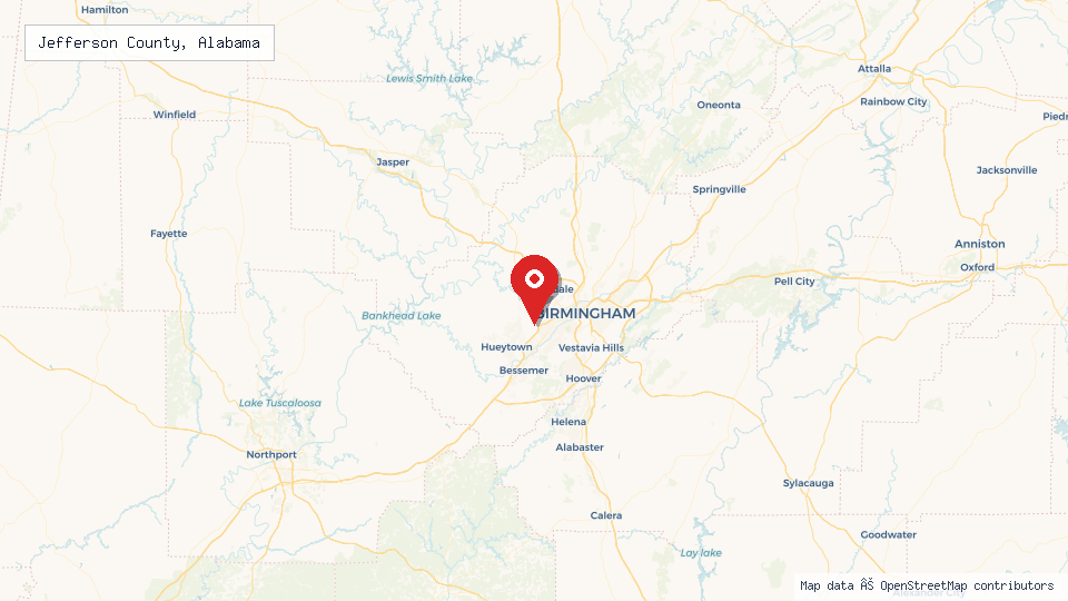 Street map of Jefferson County, Alabama with location pin