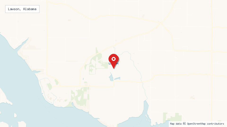 Street map of Lawson, Alabama with location pin