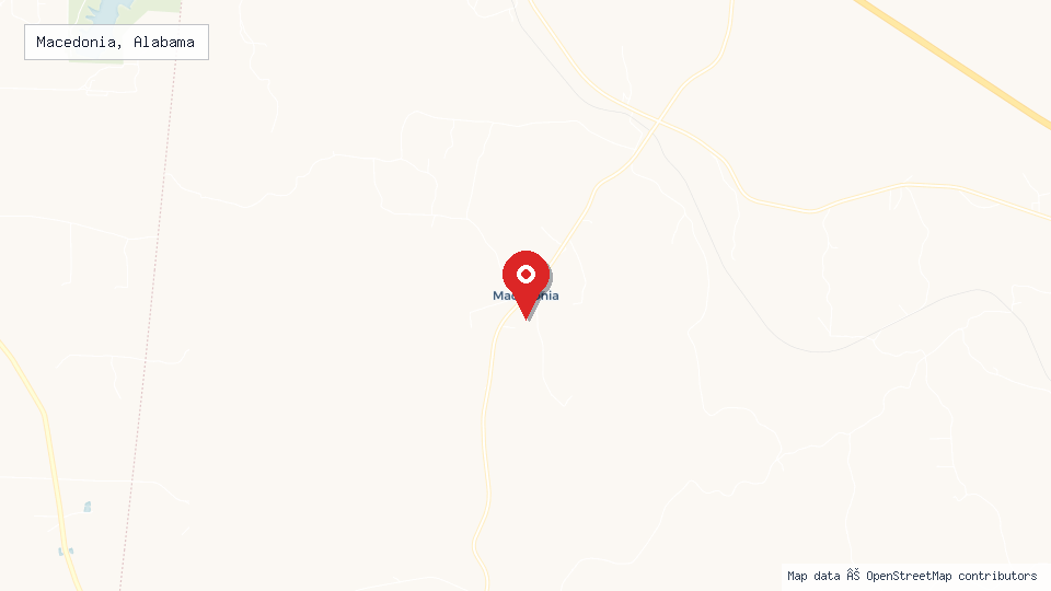 Street map of Macedonia, Alabama with location pin