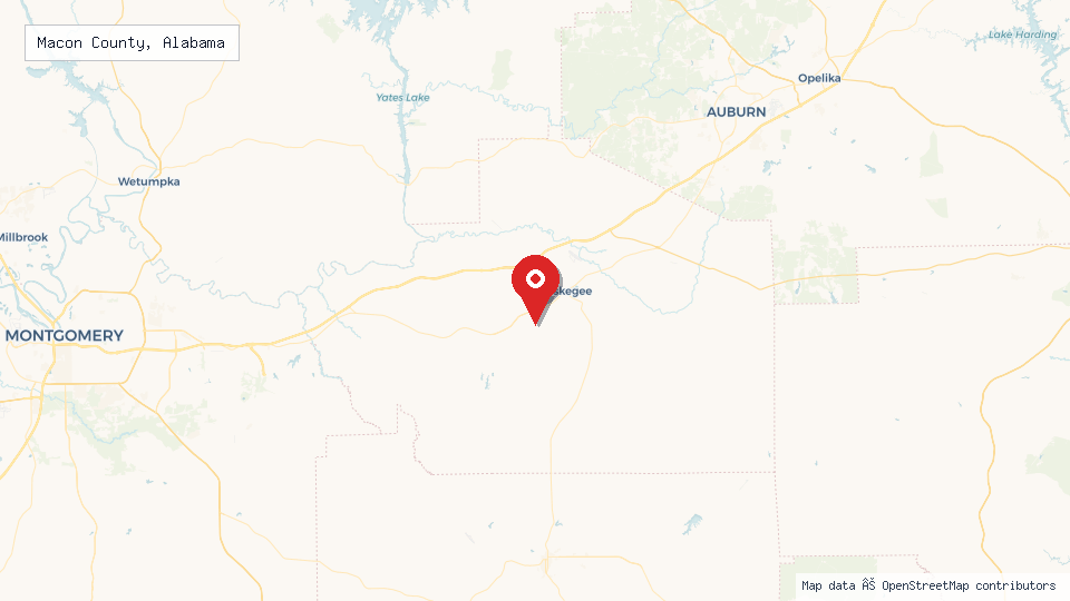 Street map of Macon County, Alabama with location pin