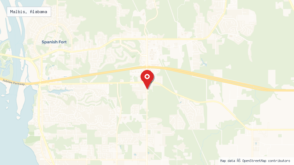 Street map of Malbis, Alabama with location pin