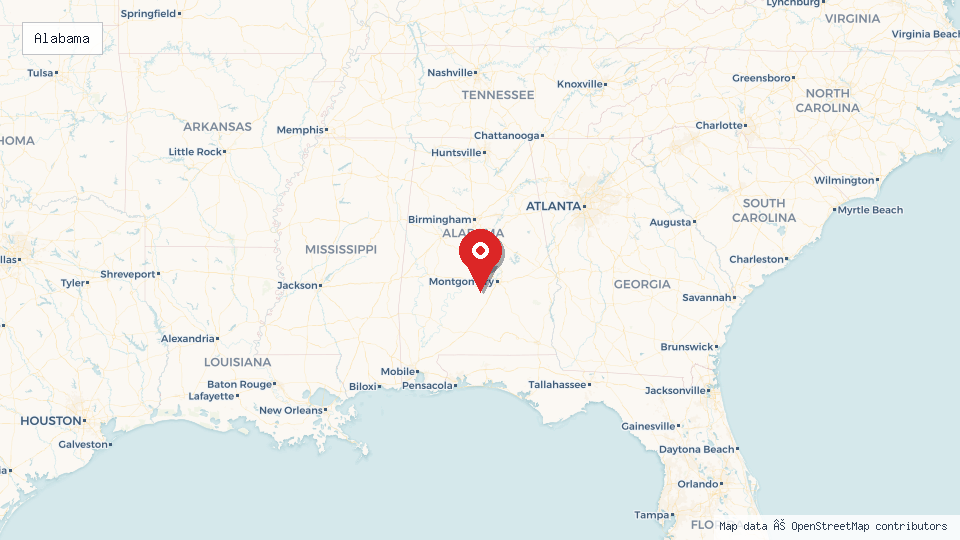 Street map of Alabama with location pin