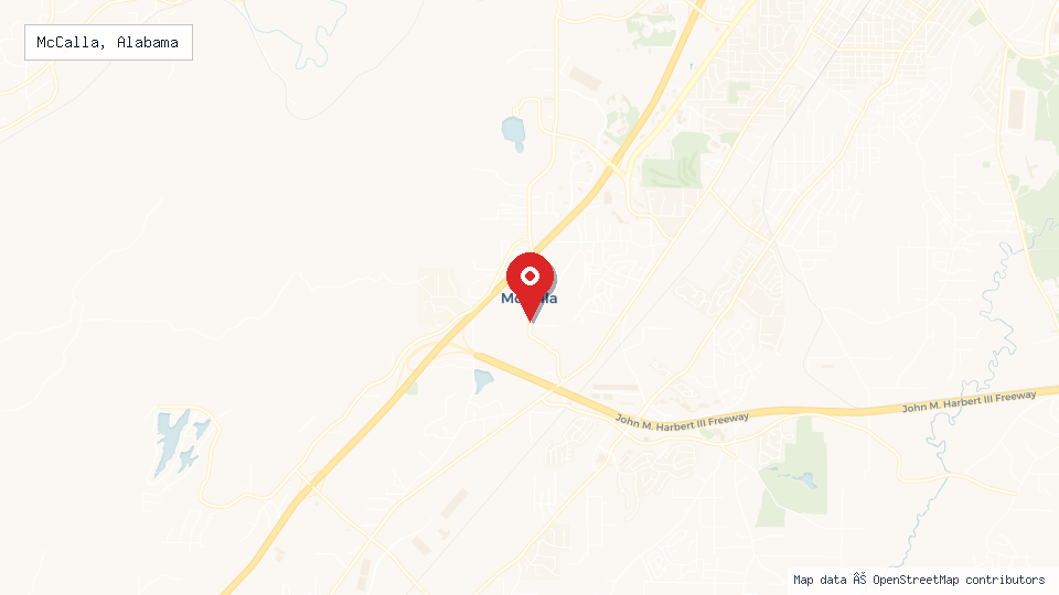 Street map of McCalla, Alabama with location pin