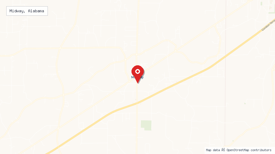 Street map of Midway, Alabama with location pin