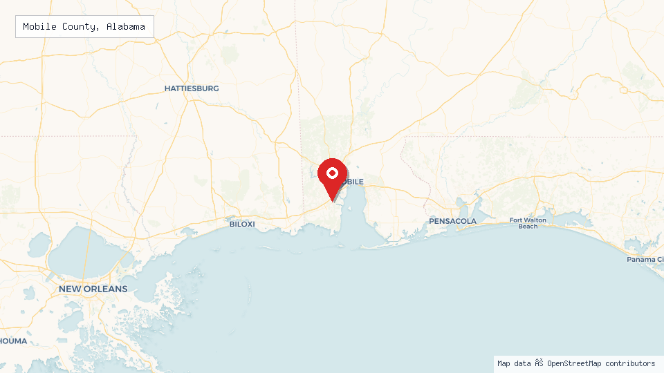 Street map of Mobile County, Alabama with location pin