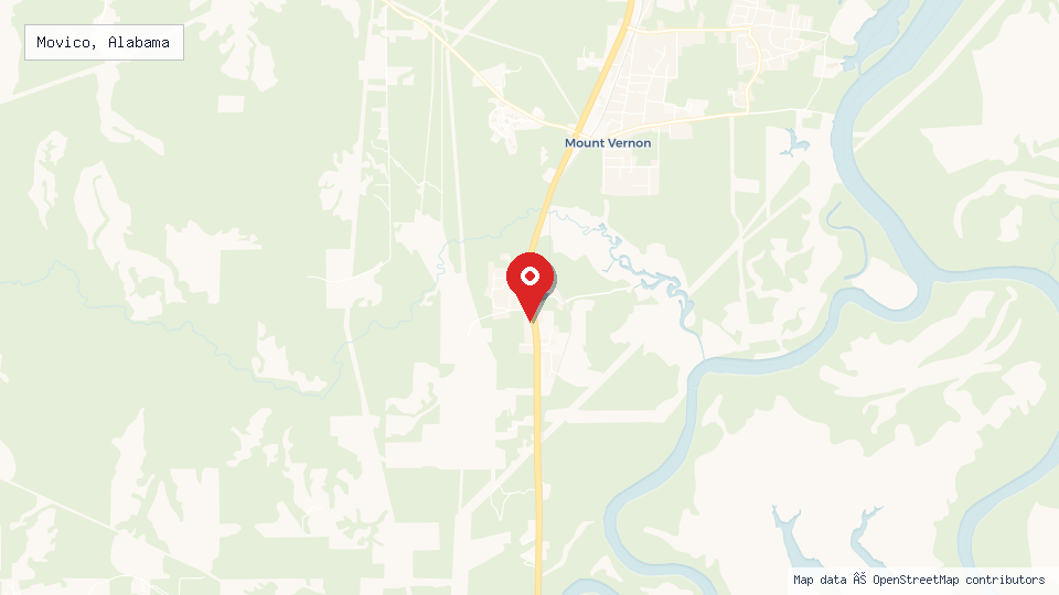 Street map of Movico, Alabama with location pin