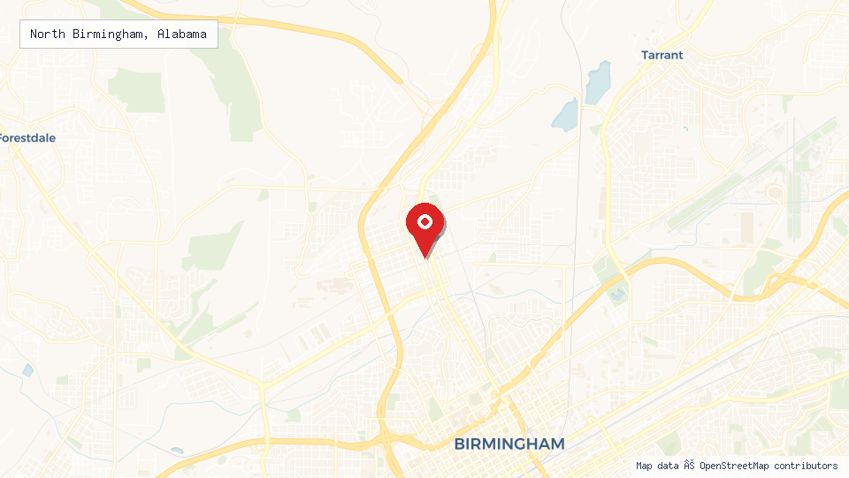 Street map of North Birmingham, Alabama with location pin