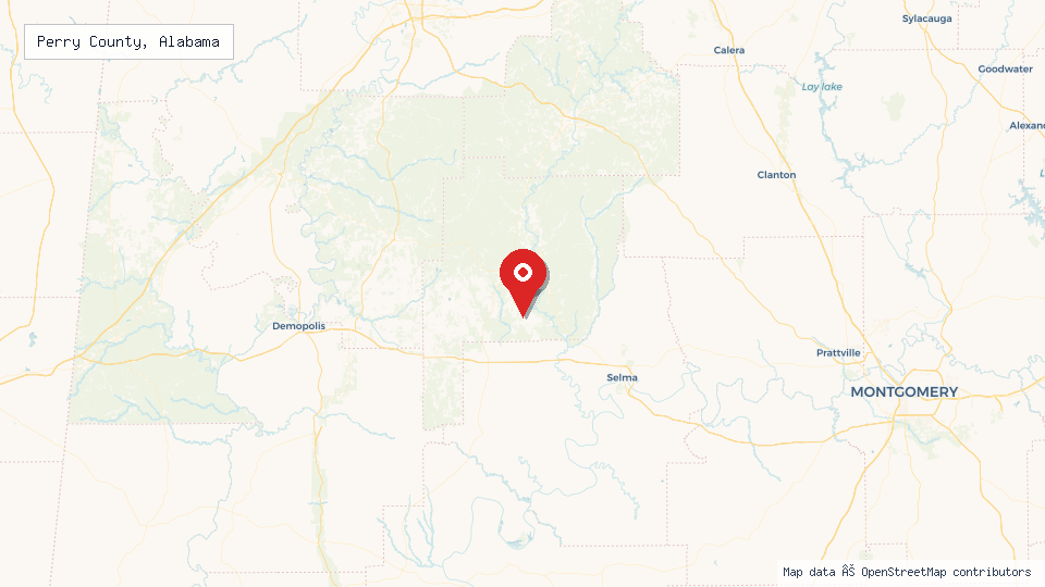 Street map of Perry County, Alabama with location pin