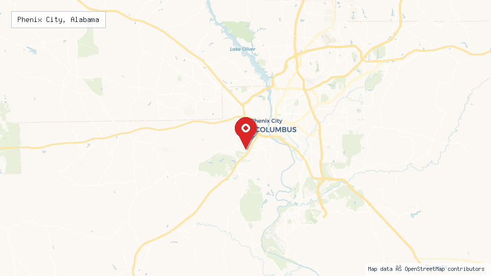 Street map of Phenix City, Alabama with location pin