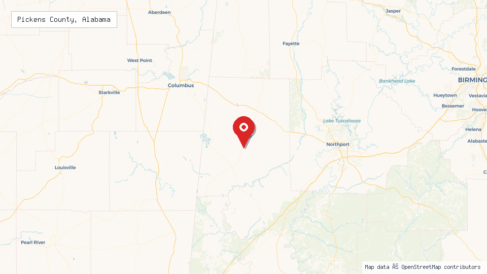 Street map of Pickens County, Alabama with location pin